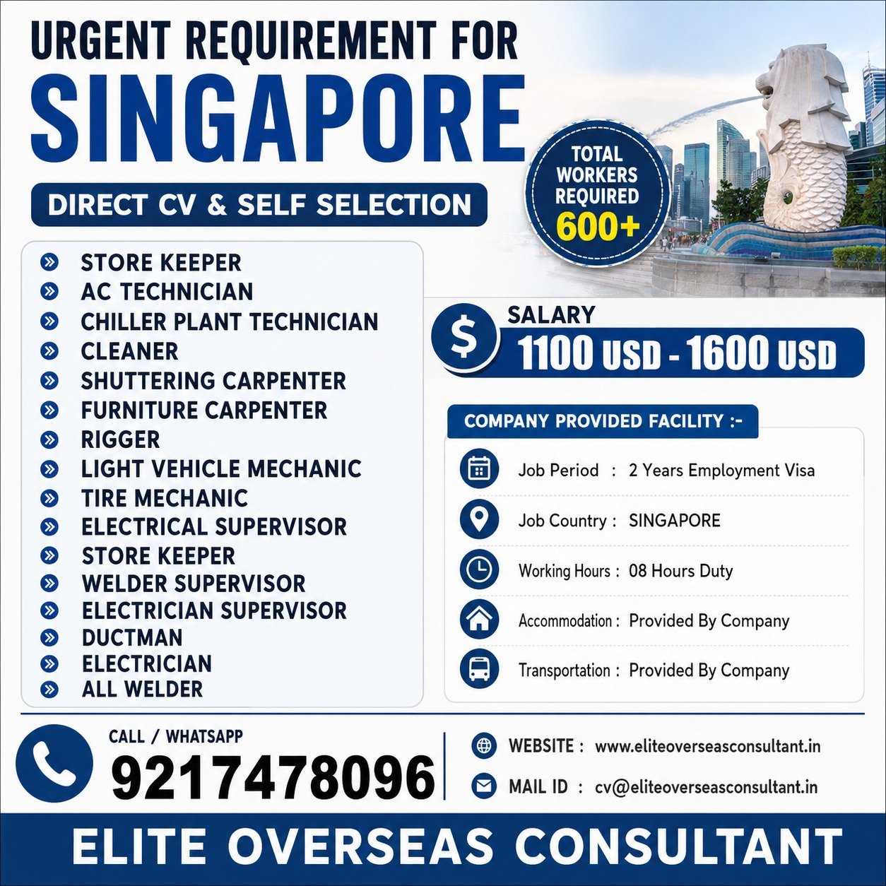 Urgent Requirement for Singapore - Technical & MEP Services