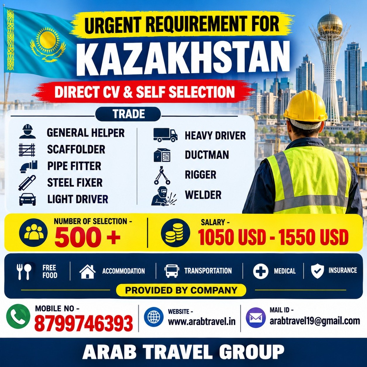 Urgent Requirement for Kazakhstan - Construction & Trades